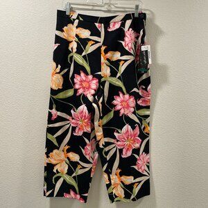 Briggs New York Floral Print Capris - Black, Pink, Orange, Green